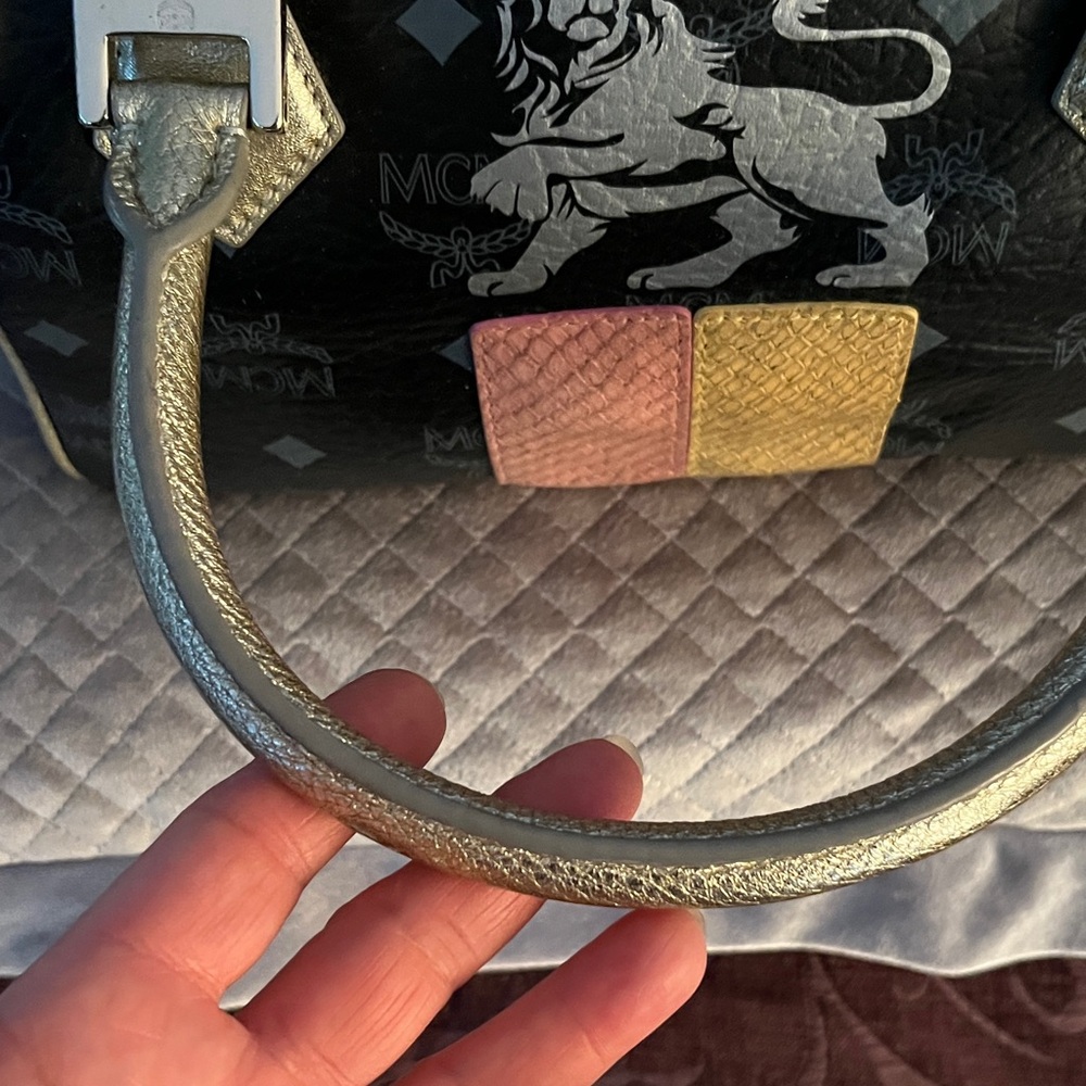 MCM Black and Gold Princess Satchel with Multicolor Accents - Picture 3 of 11